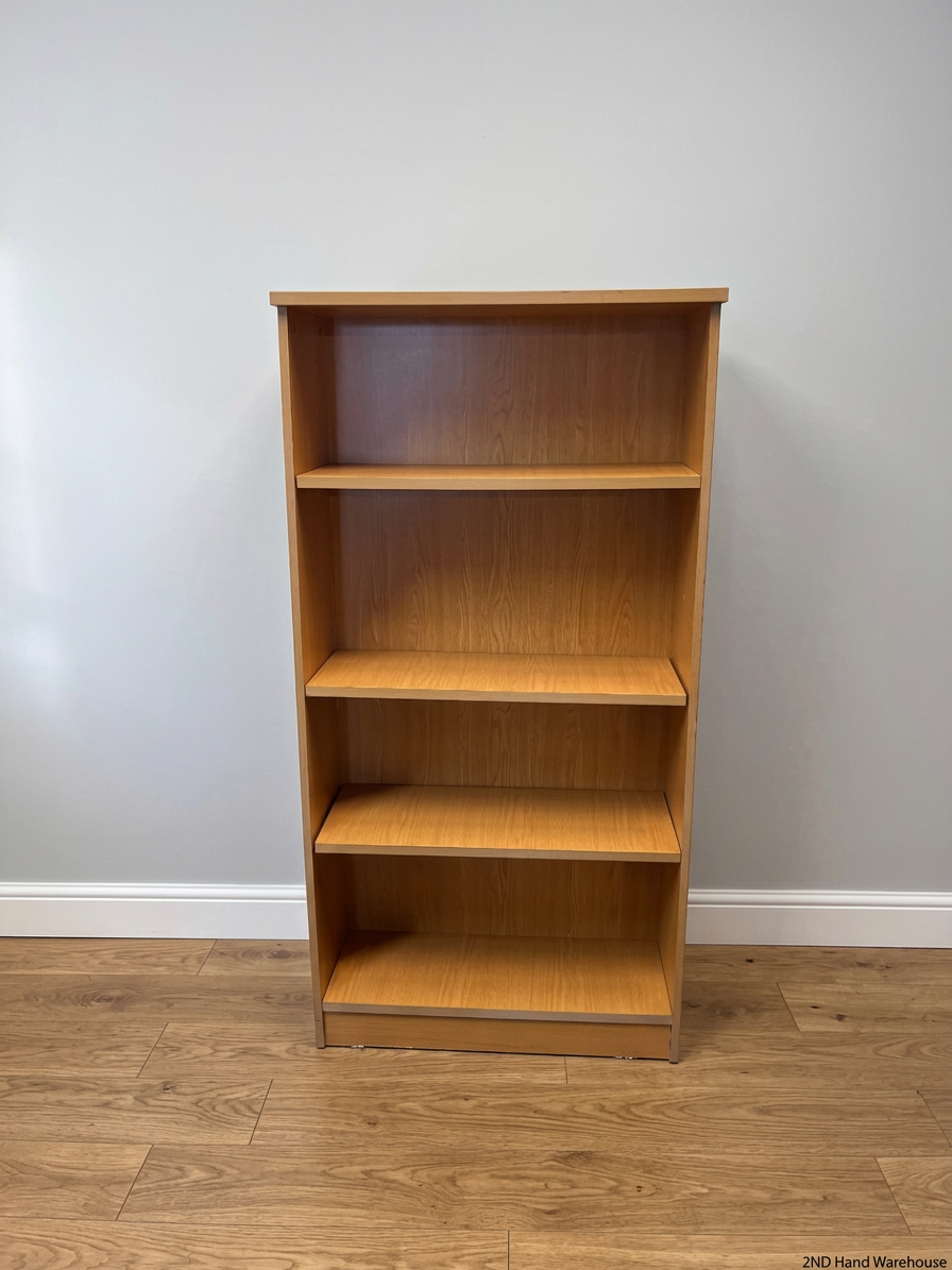 Classic Oak-Style Five-Tier Bookshelf — Well-Used Condition