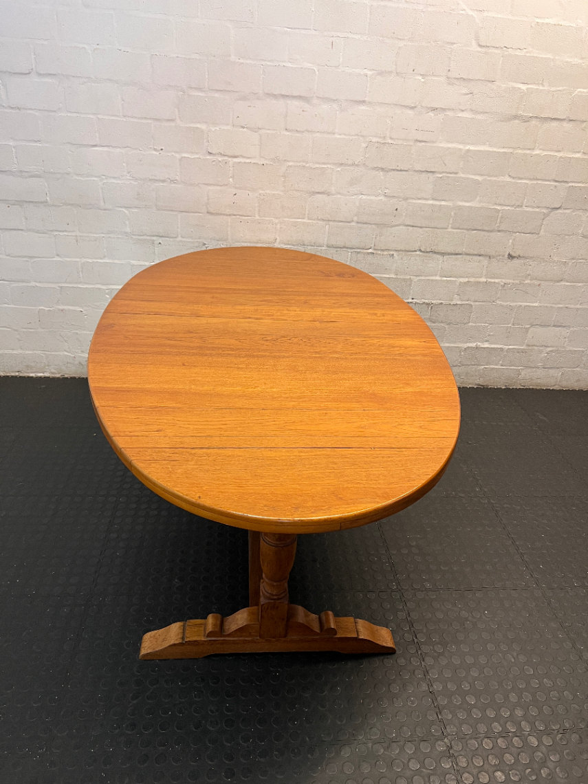 Classic Oval Wooden Trestle Dining Table — Fair Condition with Visible W - 2ndhandwarehouse.com