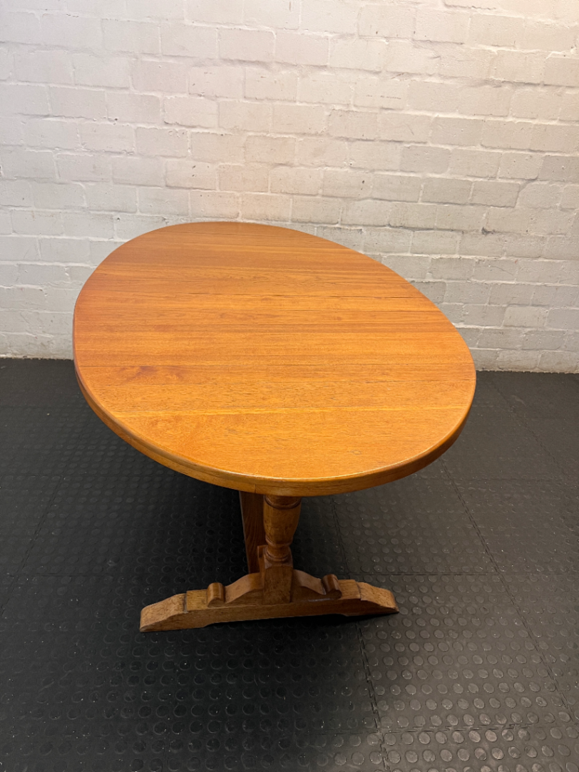 Classic Oval Wooden Trestle Dining Table — Fair Condition with Visible W - 2ndhandwarehouse.com