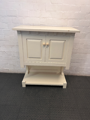 Classic Panelled Off-White Wooden Cupboard with Open Shelf — Moderate Signs of Use and Surface Wear