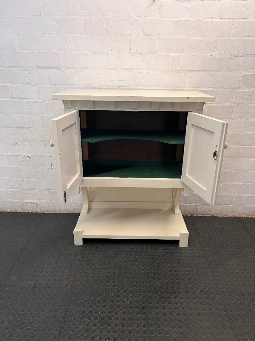 Classic Panelled Off-White Wooden Cupboard with Open Shelf — Moderate Signs of Use and Surface Wear