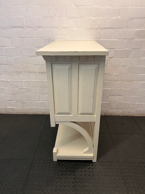 Classic Panelled Off-White Wooden Cupboard with Open Shelf — Moderate Signs of Use and Surface Wear