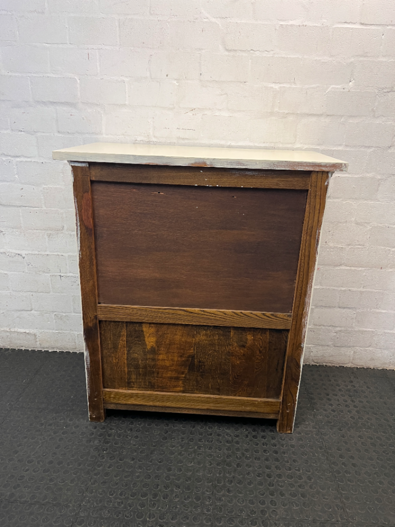 Classic Panelled Off-White Wooden Cupboard with Open Shelf — Moderate Signs of Use and Surface Wear