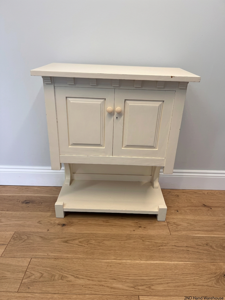 Classic Panelled Off-White Wooden Cupboard with Open Shelf — Moderate Signs of Use and Surface Wear