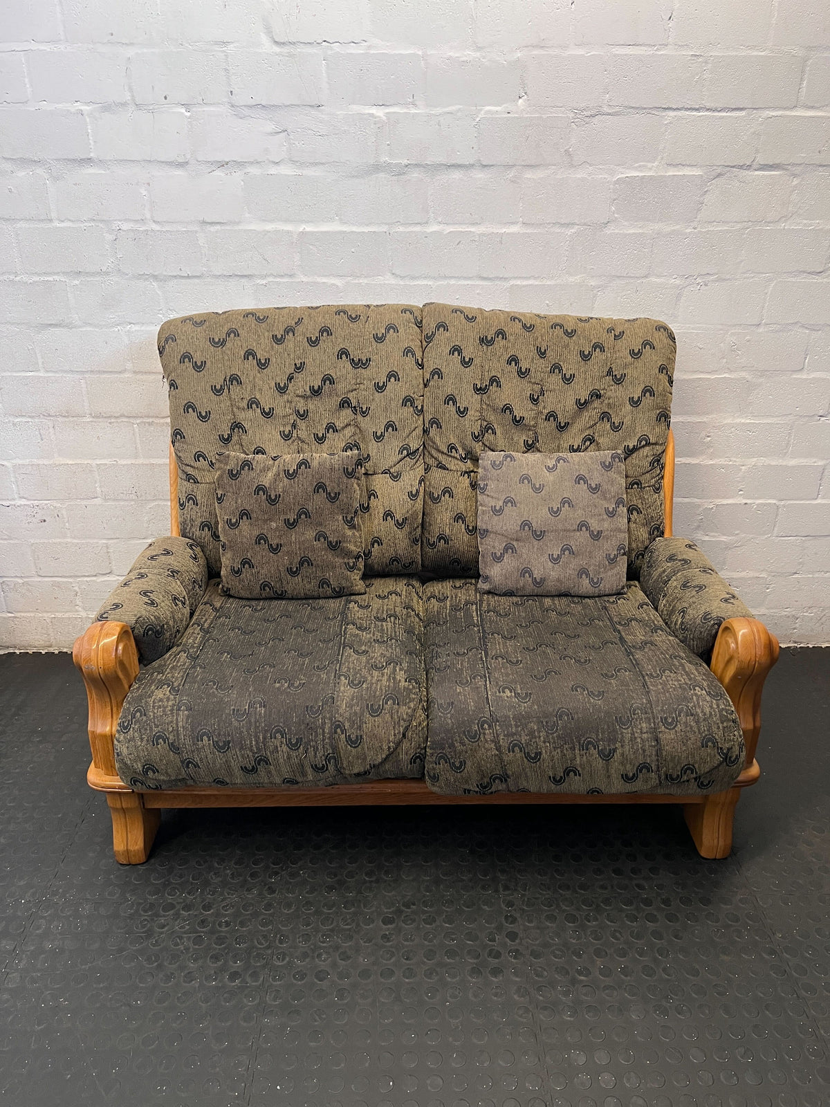 Classic Patterned Loveseat Sofa with Wooden Frame - Fair used