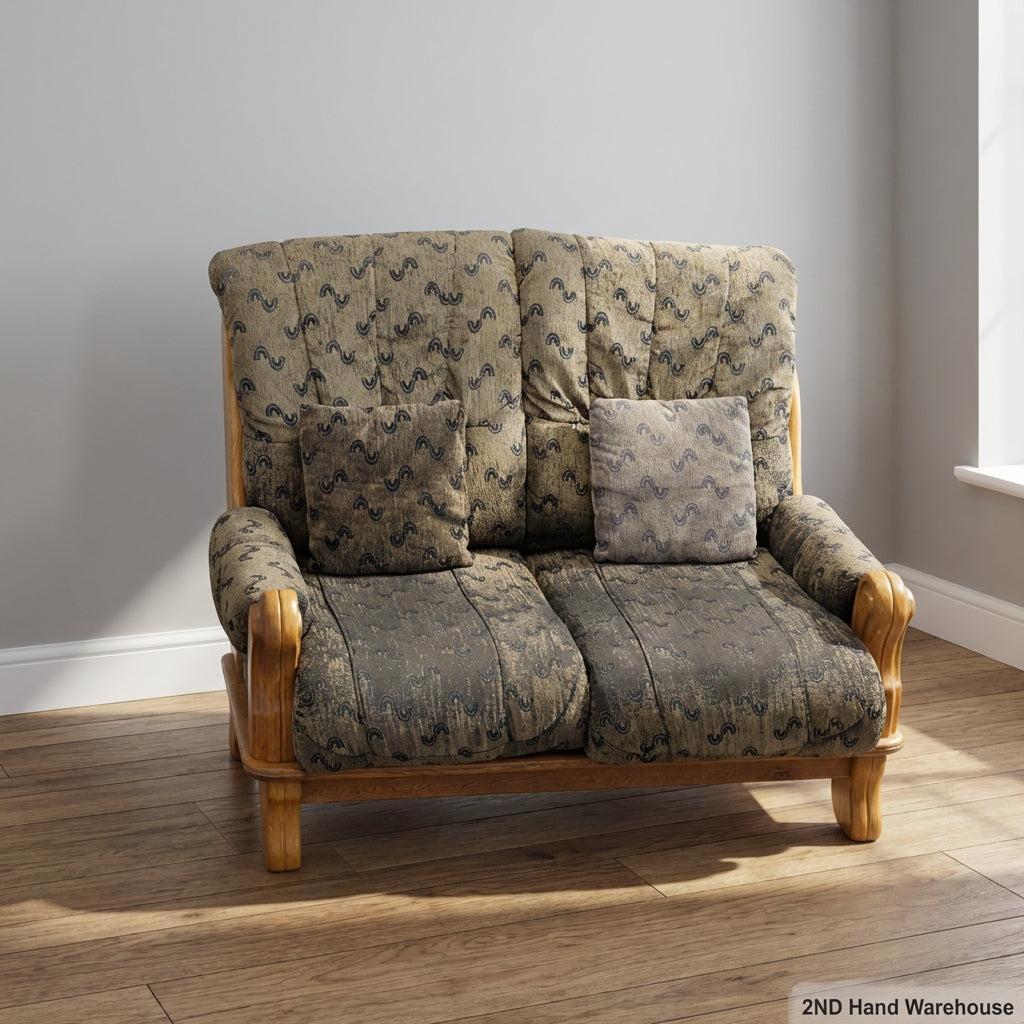 Classic Patterned Loveseat Sofa with Wooden Frame - Fair used