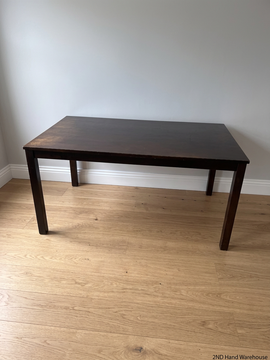 Classic Rectangular Wood-Tone Dining Table — Visible Wear and Surface Discolouration