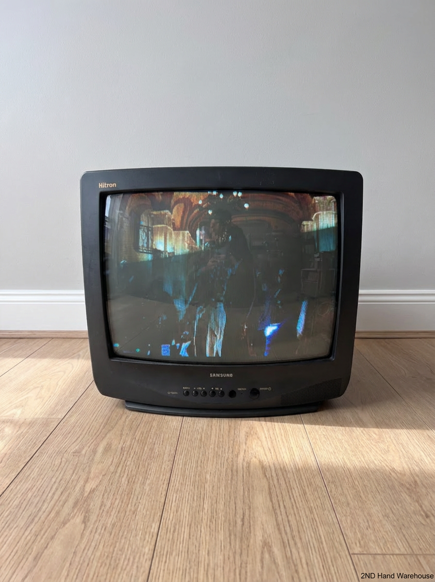 Classic Samsung Hitron Matte Black CRT TV with Remote - 2ndhandwarehouse.com