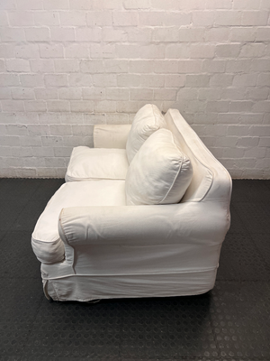 Classic White Fabric 2 Seater Couch with Slipcover — Well Used Condition