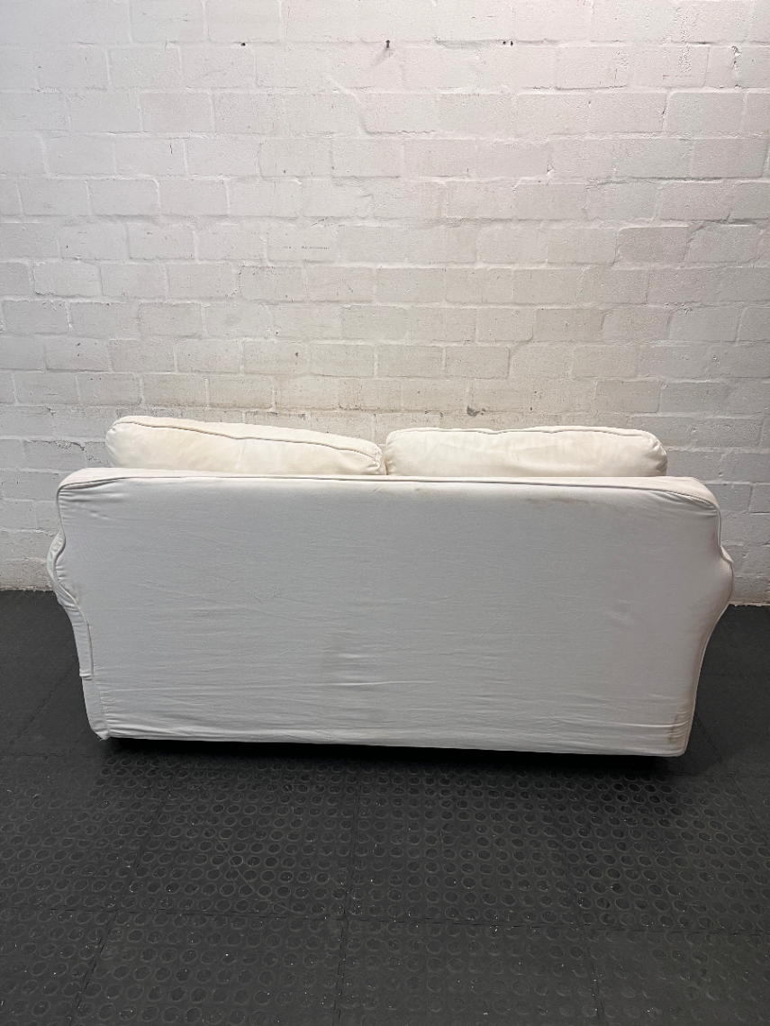 Classic White Fabric 2 Seater Couch with Slipcover — Well Used Condition