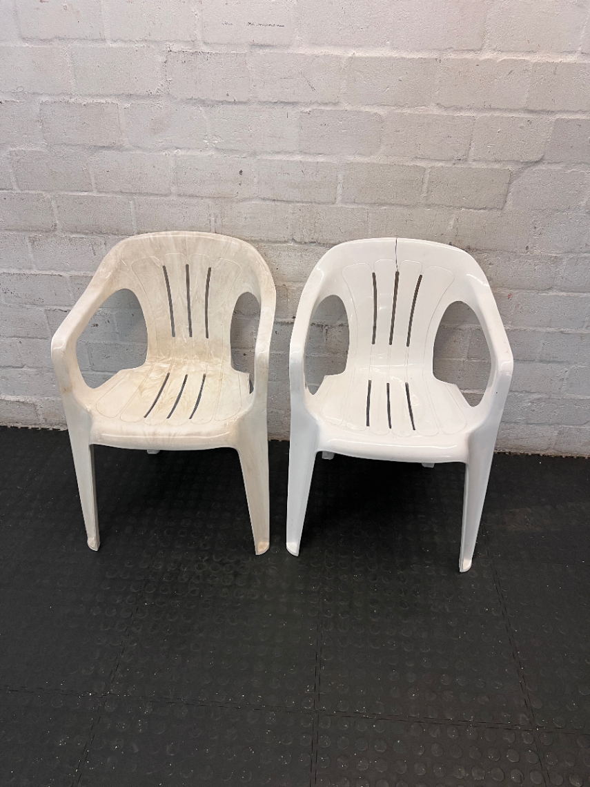Classic White Outdoor Plastic Chair with Armrests - 2ndhandwarehouse.com
