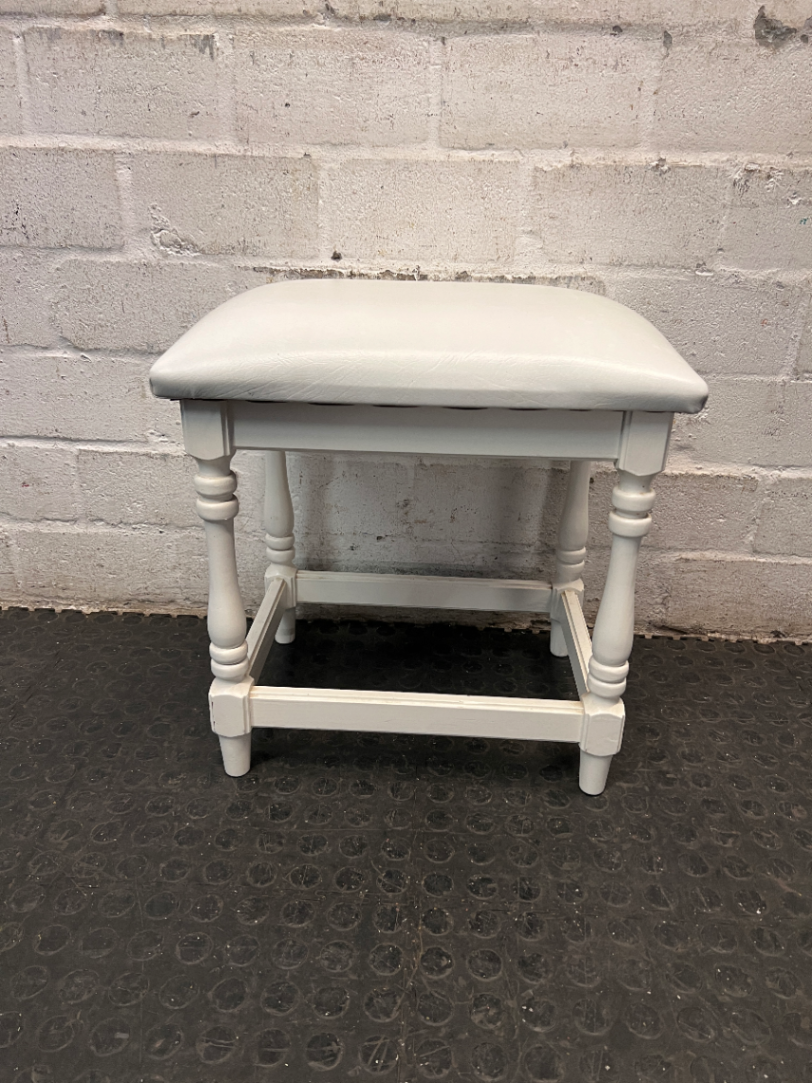 Classic White Upholstered Timber Stool