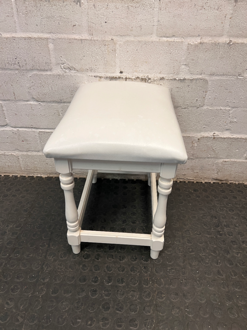 Classic White Upholstered Timber Stool