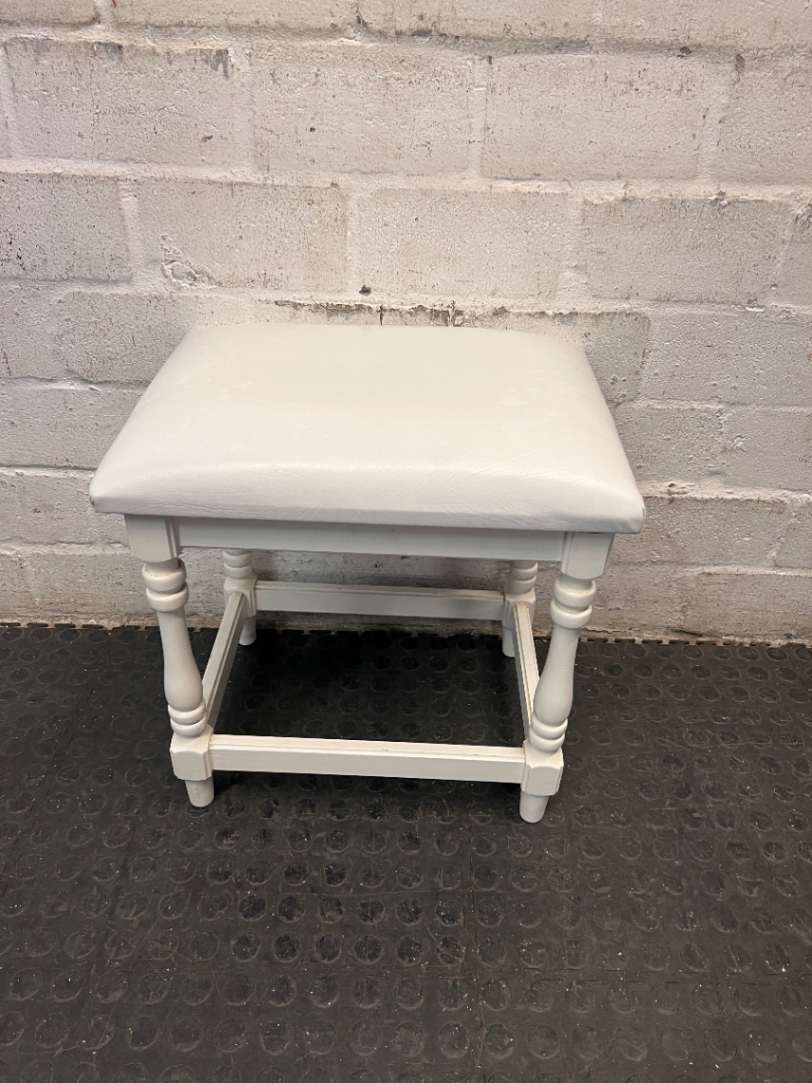 Classic White Upholstered Timber Stool