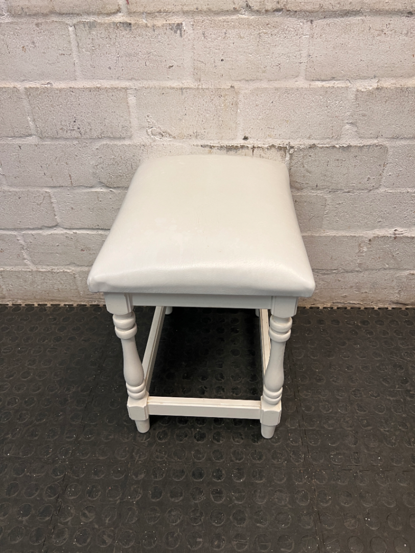 Classic White Upholstered Timber Stool