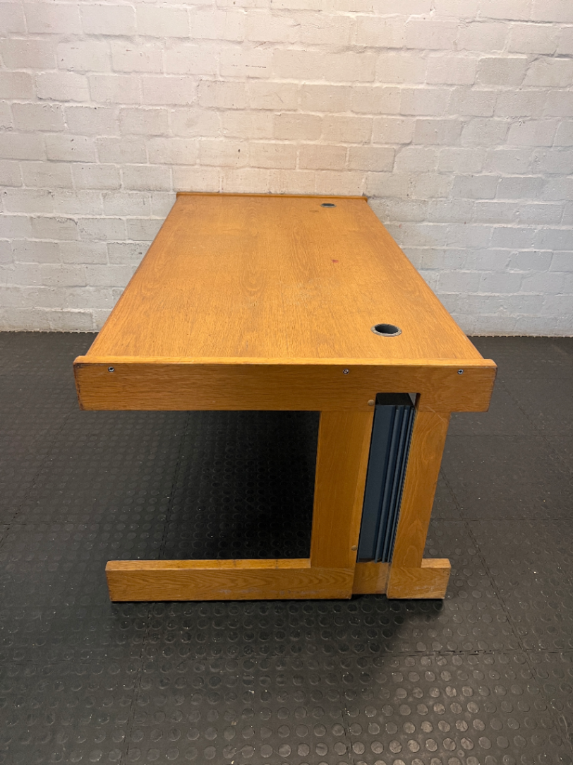 Classic Wood-Toned Office Desk with Cable Management - 2ndhandwarehouse.com