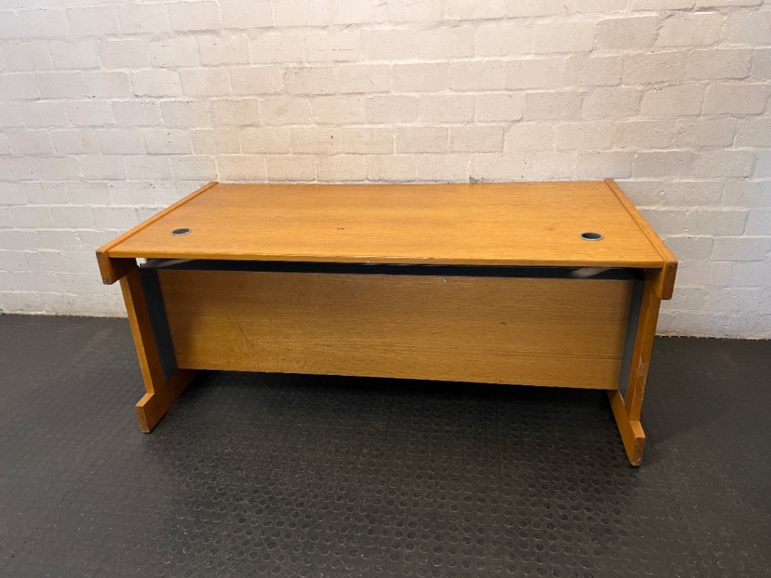 Classic Wood-Toned Office Desk with Cable Management - 2ndhandwarehouse.com
