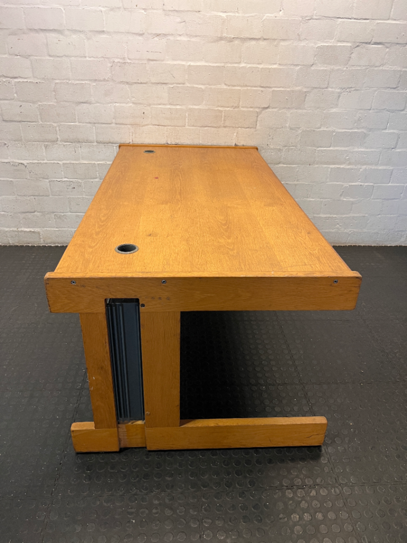 Classic Wood-Toned Office Desk with Cable Management - 2ndhandwarehouse.com