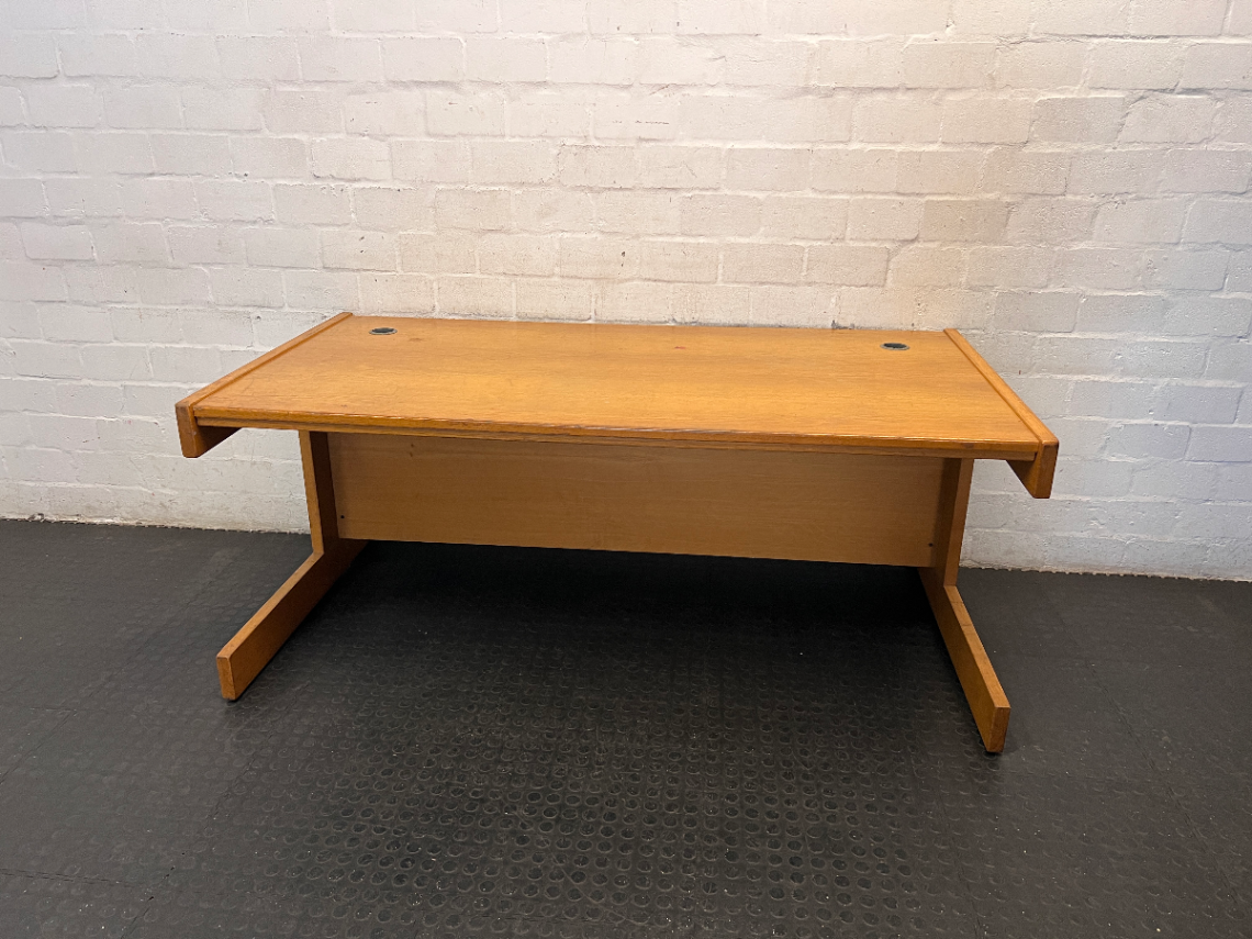 Classic Wood-Toned Office Desk with Cable Management - 2ndhandwarehouse.com