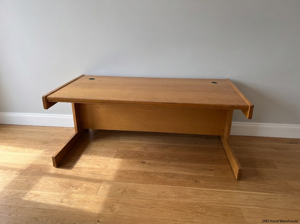 Classic Wood-Toned Office Desk with Cable Management - 2ndhandwarehouse.com