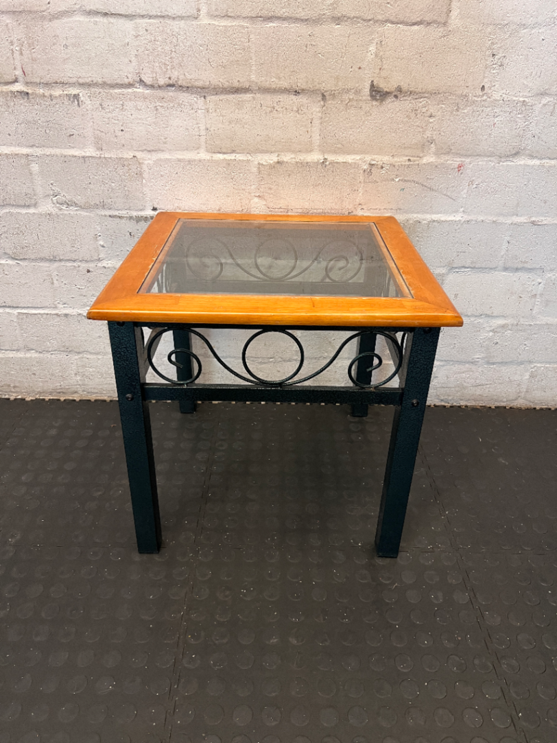 Classic Wood and Glass Side Table with Wrought Iron Style Base - 2ndhandwarehouse.com