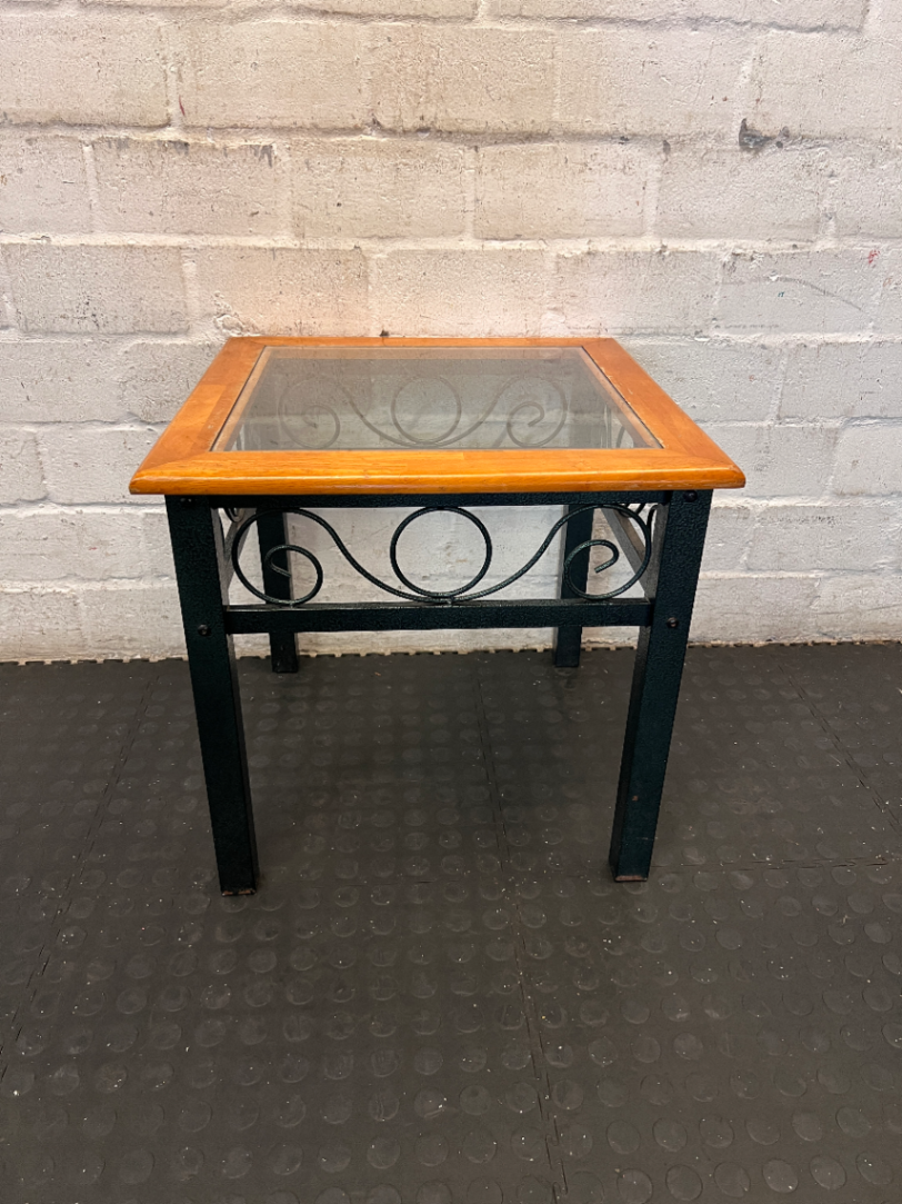 Classic Wood and Glass Side Table with Wrought Iron Style Base - 2ndhandwarehouse.com