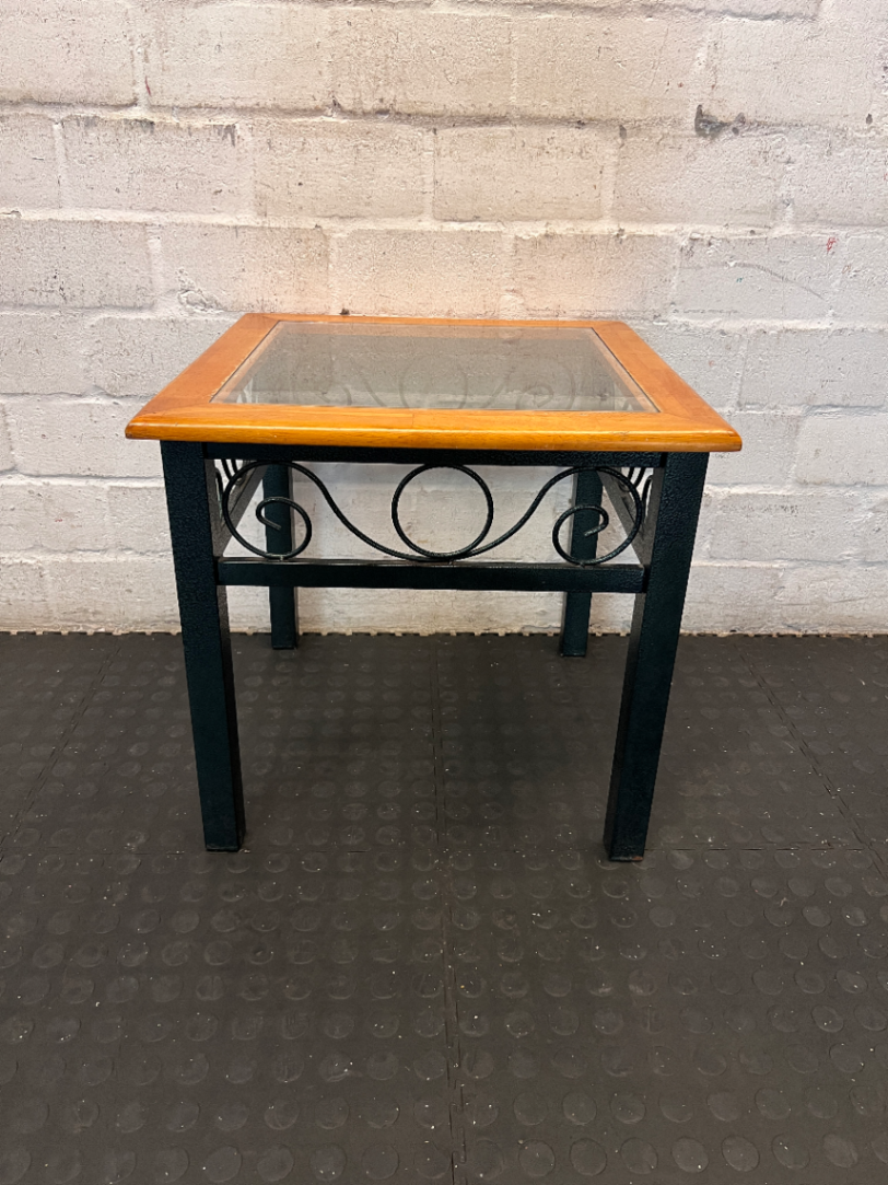 Classic Wood and Glass Side Table with Wrought Iron Style Base - 2ndhandwarehouse.com