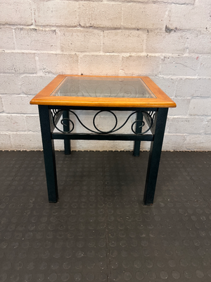 Classic Wood and Glass Side Table with Wrought Iron Style Base - 2ndhandwarehouse.com