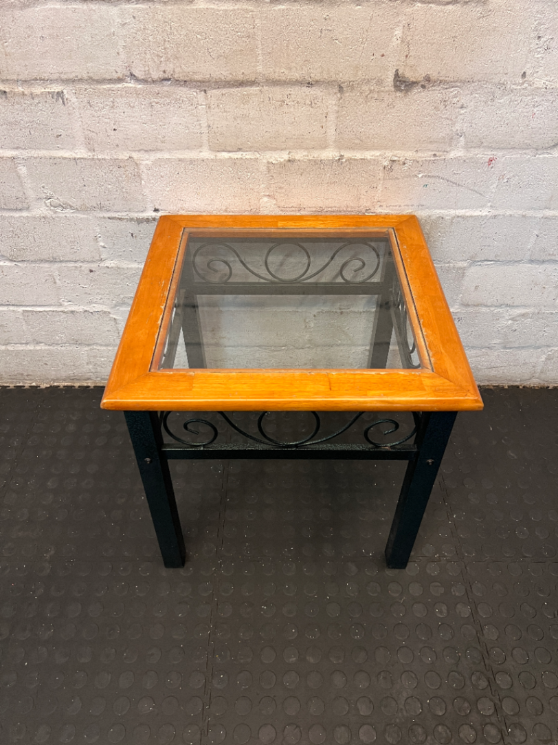 Classic Wood and Glass Side Table with Wrought Iron Style Base - 2ndhandwarehouse.com
