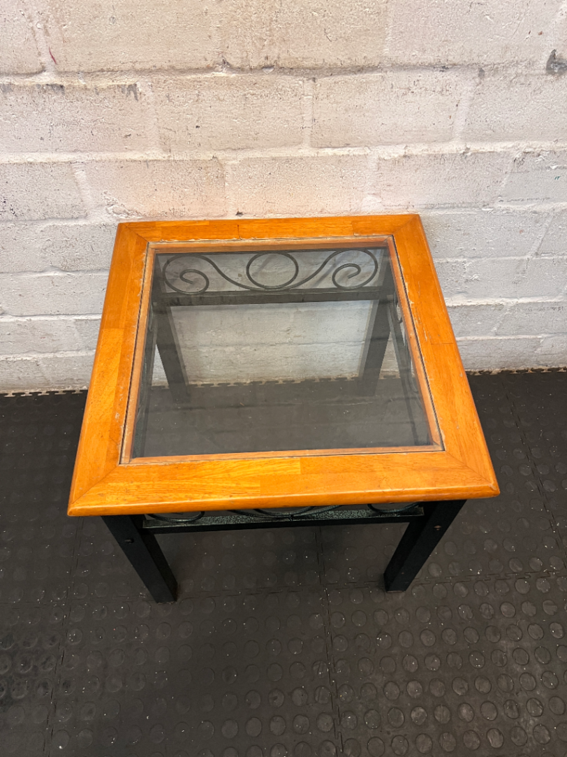 Classic Wood and Glass Side Table with Wrought Iron Style Base - 2ndhandwarehouse.com