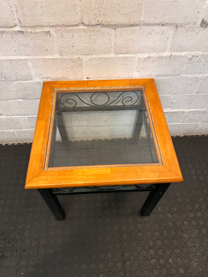 Classic Wood and Glass Side Table with Wrought Iron Style Base - 2ndhandwarehouse.com