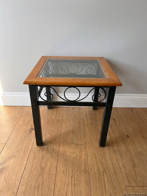 Classic Wood and Glass Side Table with Wrought Iron Style Base - 2ndhandwarehouse.com