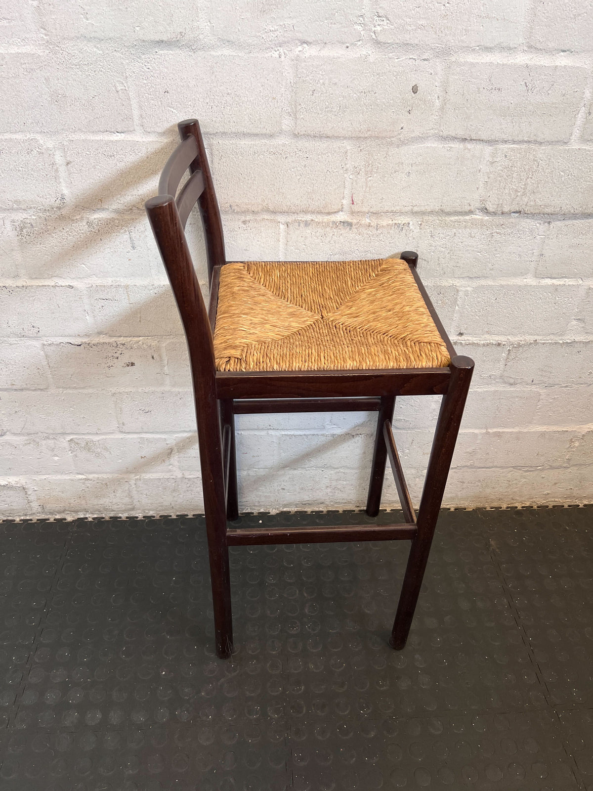 Classic Wooden Bar Stool with Woven Rush Seat