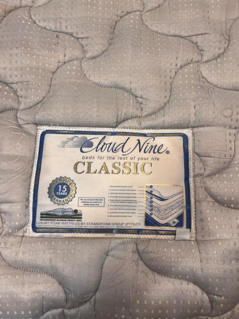 Cloud Nine Classic Extra Length Double Mattress — Well Used with Significant Staining