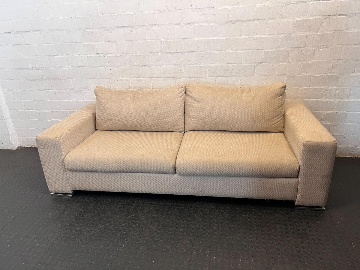 Comfortable 2-Seater Beige Sofa with Modern Chrome Feet