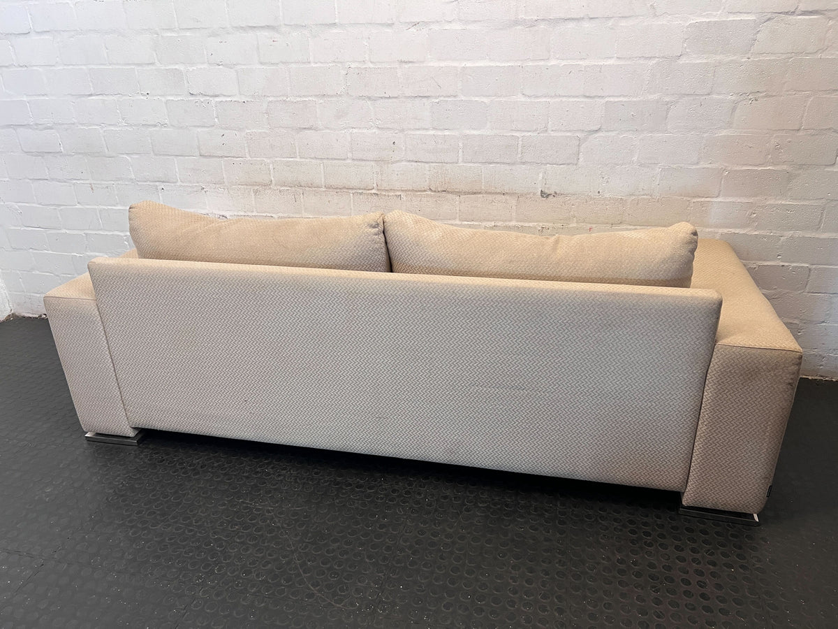 Comfortable 2-Seater Beige Sofa with Modern Chrome Feet