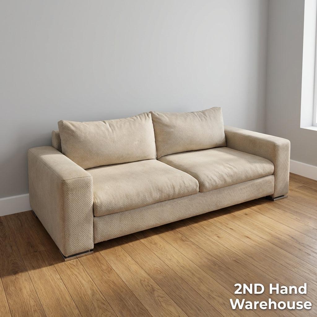Comfortable 2-Seater Beige Sofa with Modern Chrome Feet
