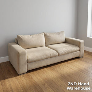 Comfortable 2-Seater Beige Sofa with Modern Chrome Feet