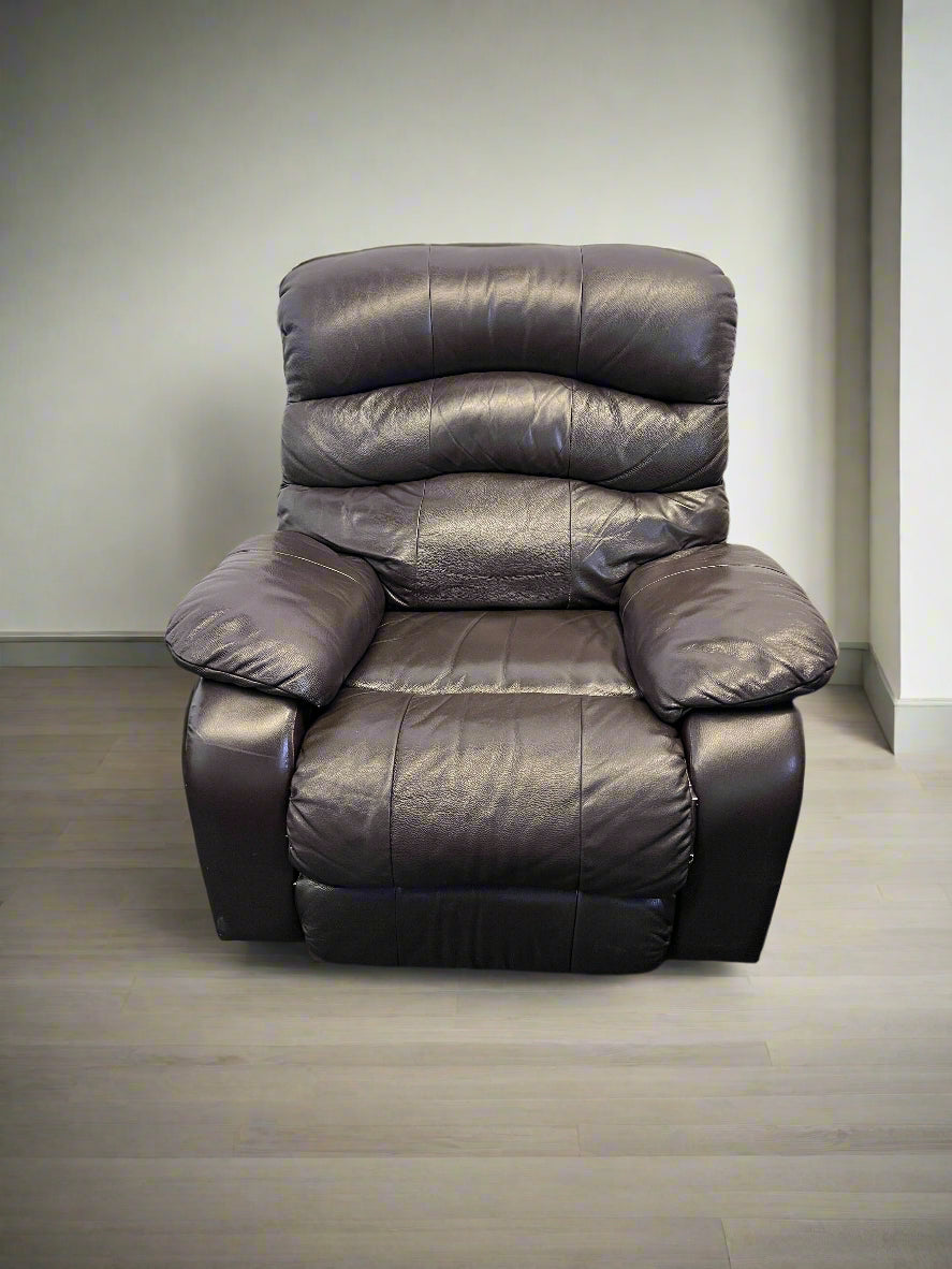 Comfortable Brown Leather Recliner Chair with Minor Wear