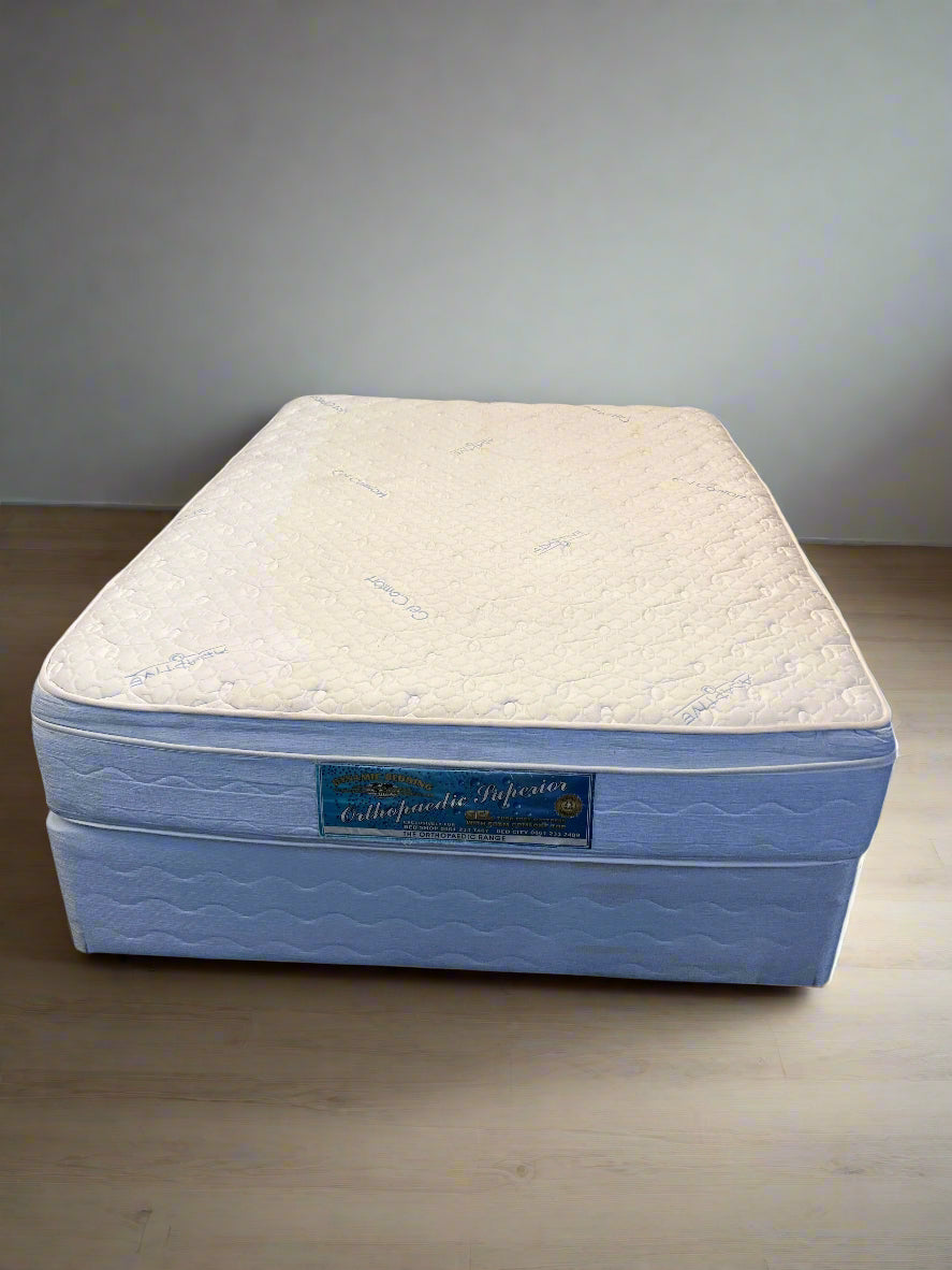 Comfortable Orthopaedic Double Bed - White & Light Blue, Minor Wear