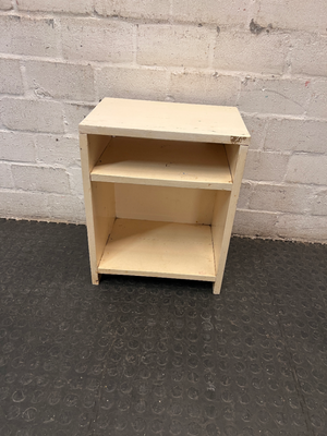 Compact Cream Wooden Bedside Table with Open Shelving — Fair Condition with Paint Chipping