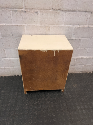 Compact Cream Wooden Bedside Table with Open Shelving — Fair Condition with Paint Chipping