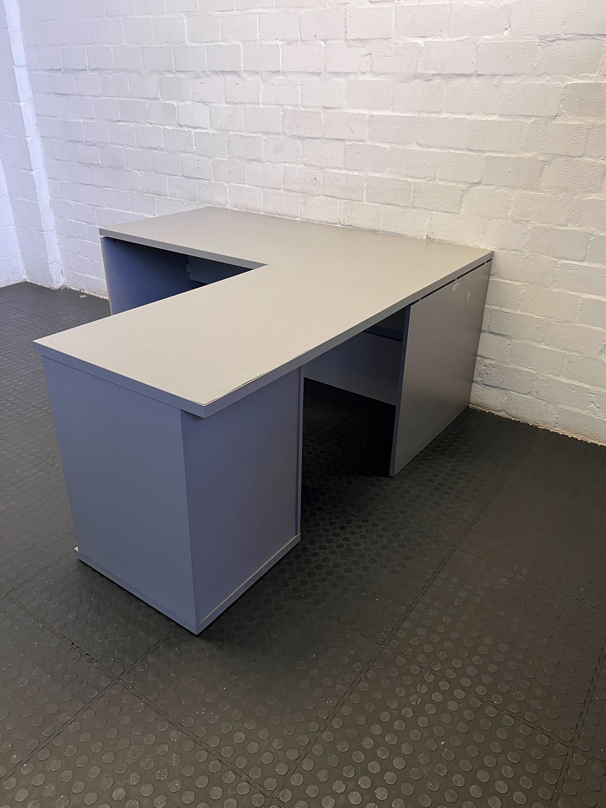 Compact Grey L-Shaped Office Desk with Storage