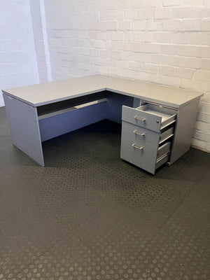 Compact Grey L-Shaped Office Desk with Storage