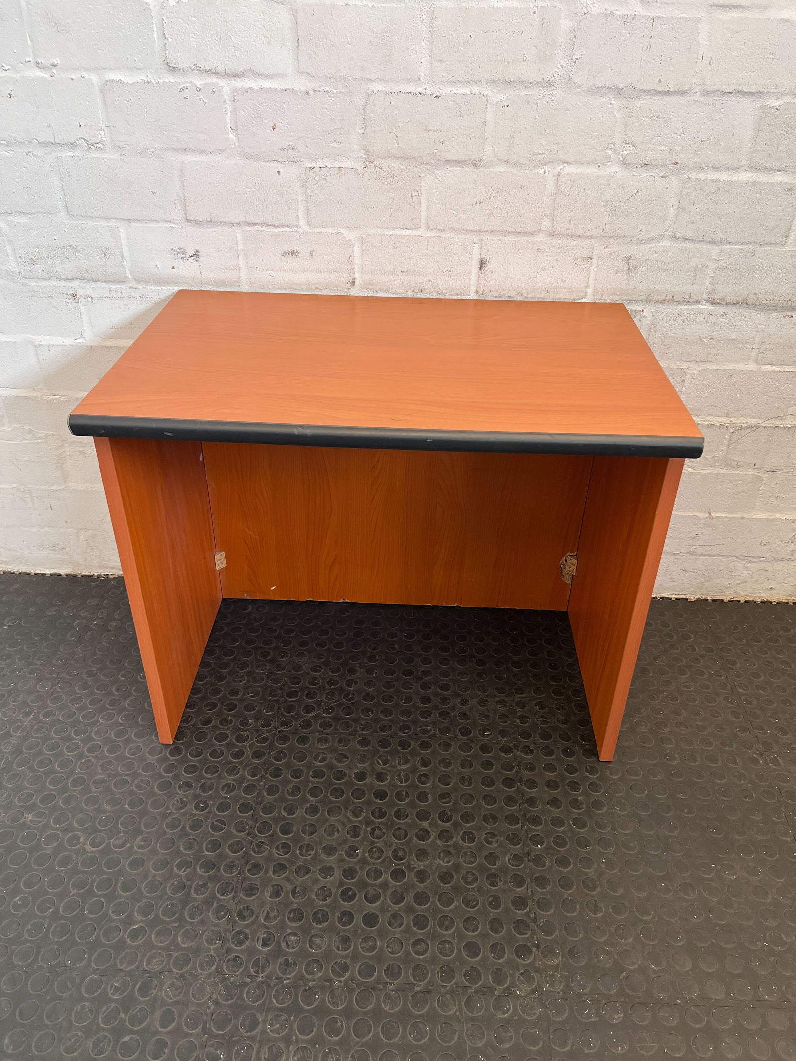Compact Orange Wood Desk with Minor Scratches