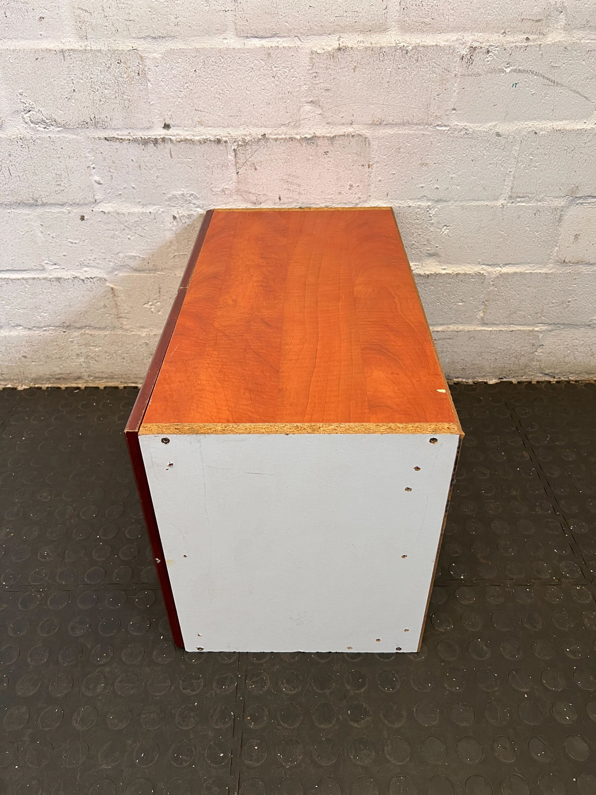 Compact Wood-Look Storage Cabinet with Modern Handles