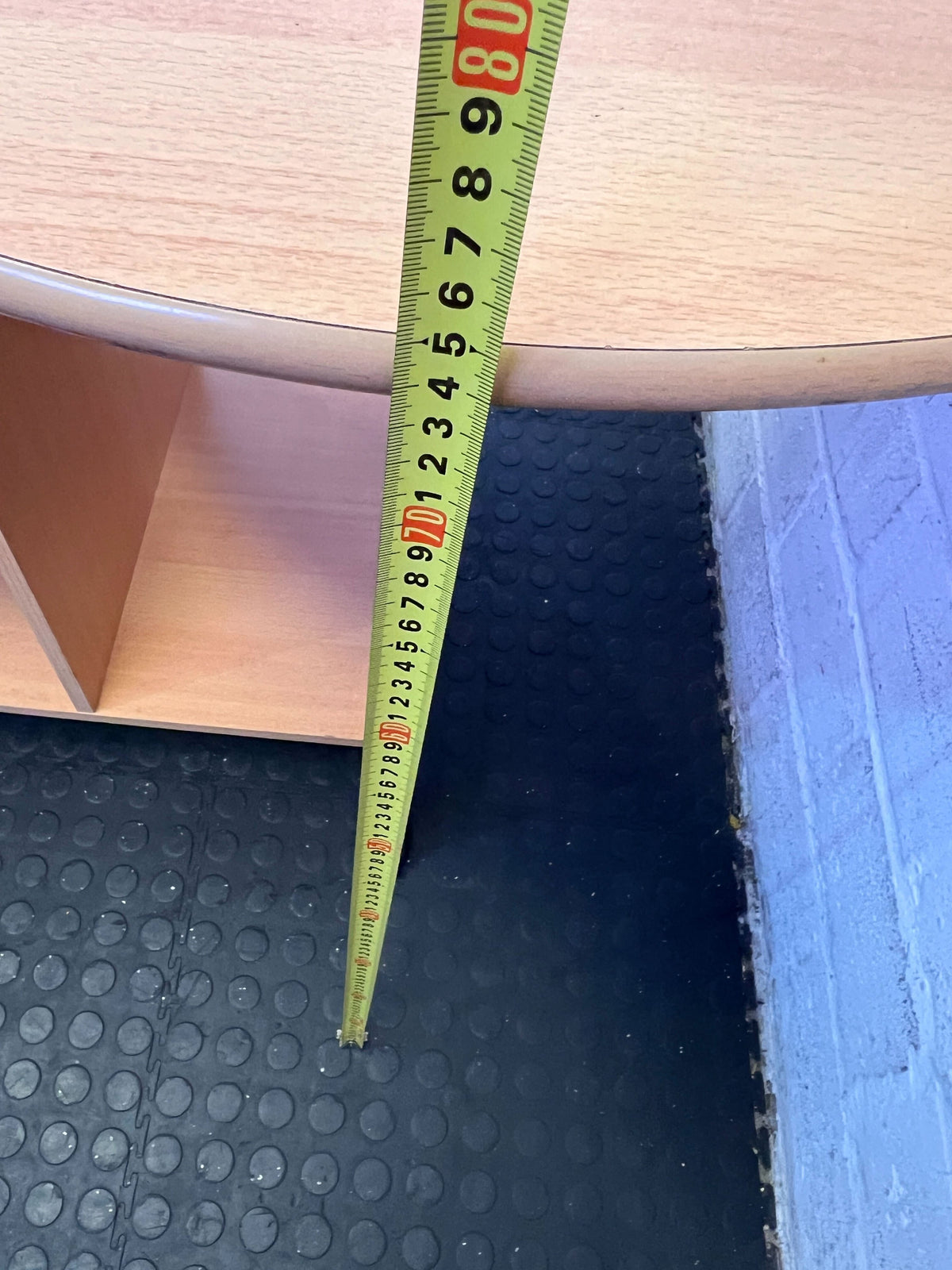 Compact Wooden Office Desk with Wheels and Curved Top