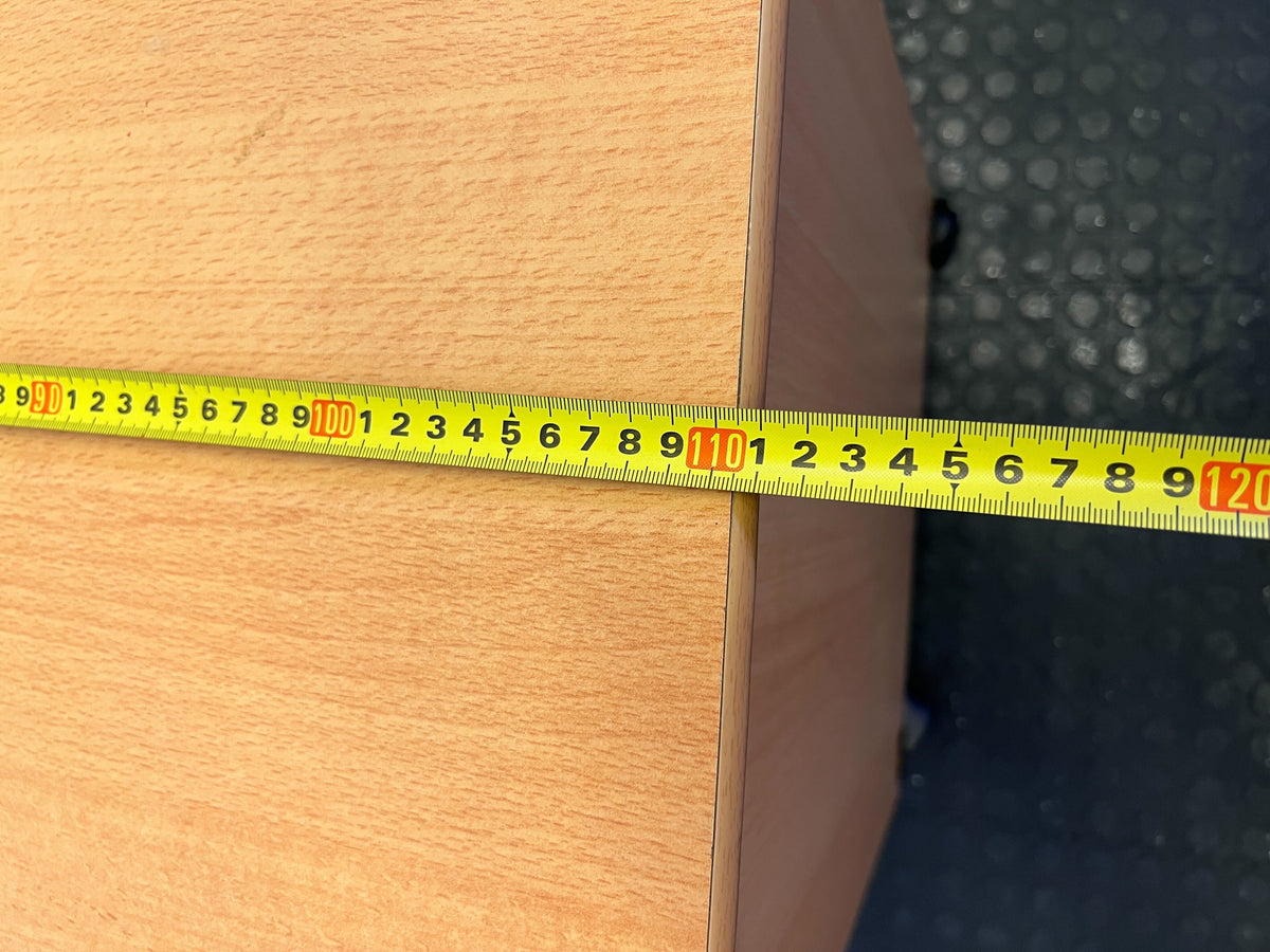 Compact Wooden Office Desk with Wheels and Curved Top