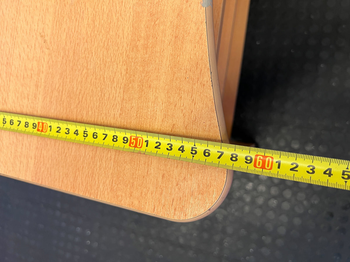 Compact Wooden Office Desk with Wheels and Curved Top