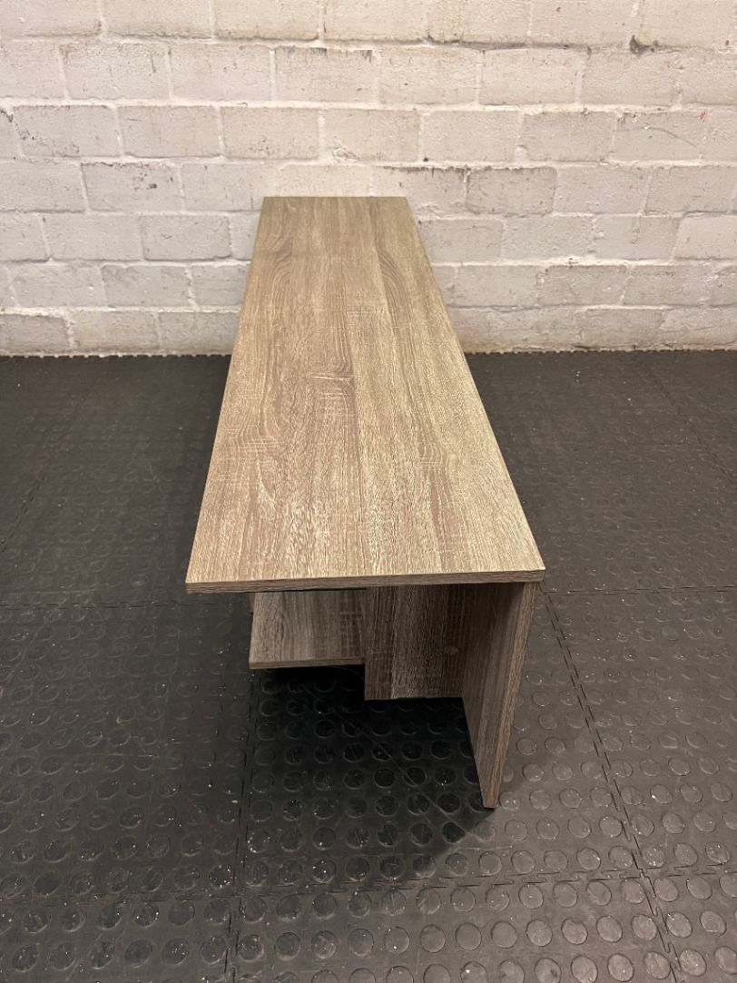 Contemporary Oak-Finish TV Unit with Glass Shelf — Fair Condition with Minimal Damage